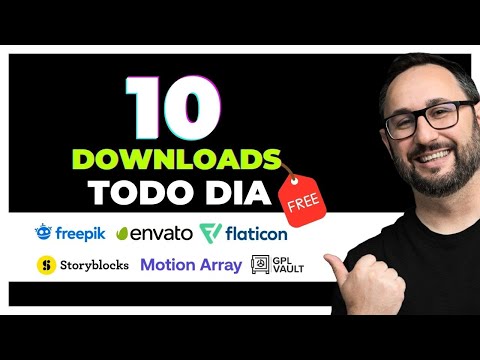 10 Downloads Diários da: Envato, Freepik, Motion Array, Storyblocks, Flaticon e GPL Vault