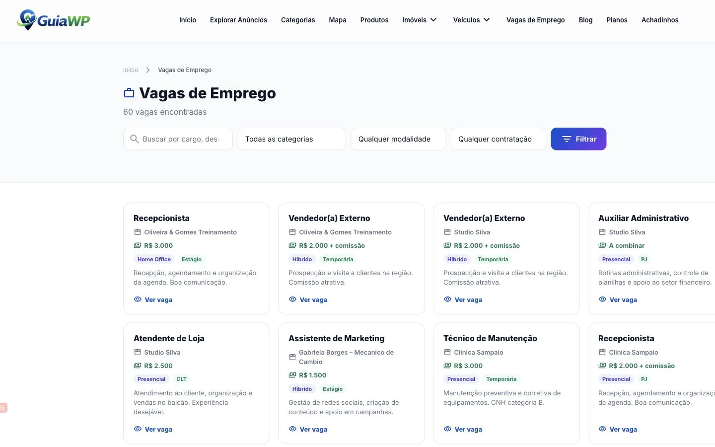Portal de vagas de emprego no GuiaWP