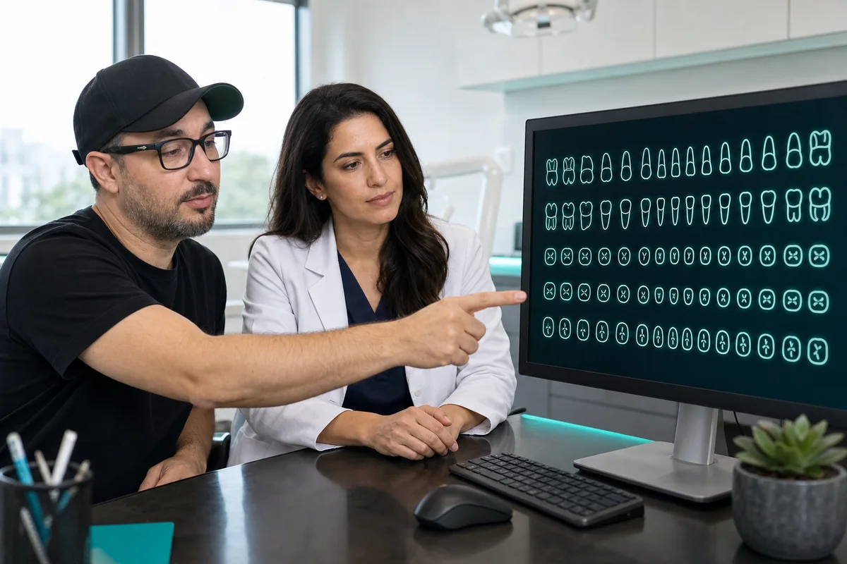 Dante Testa e uma cirurgiã-dentista analisando os glifos da Dental Icons Font