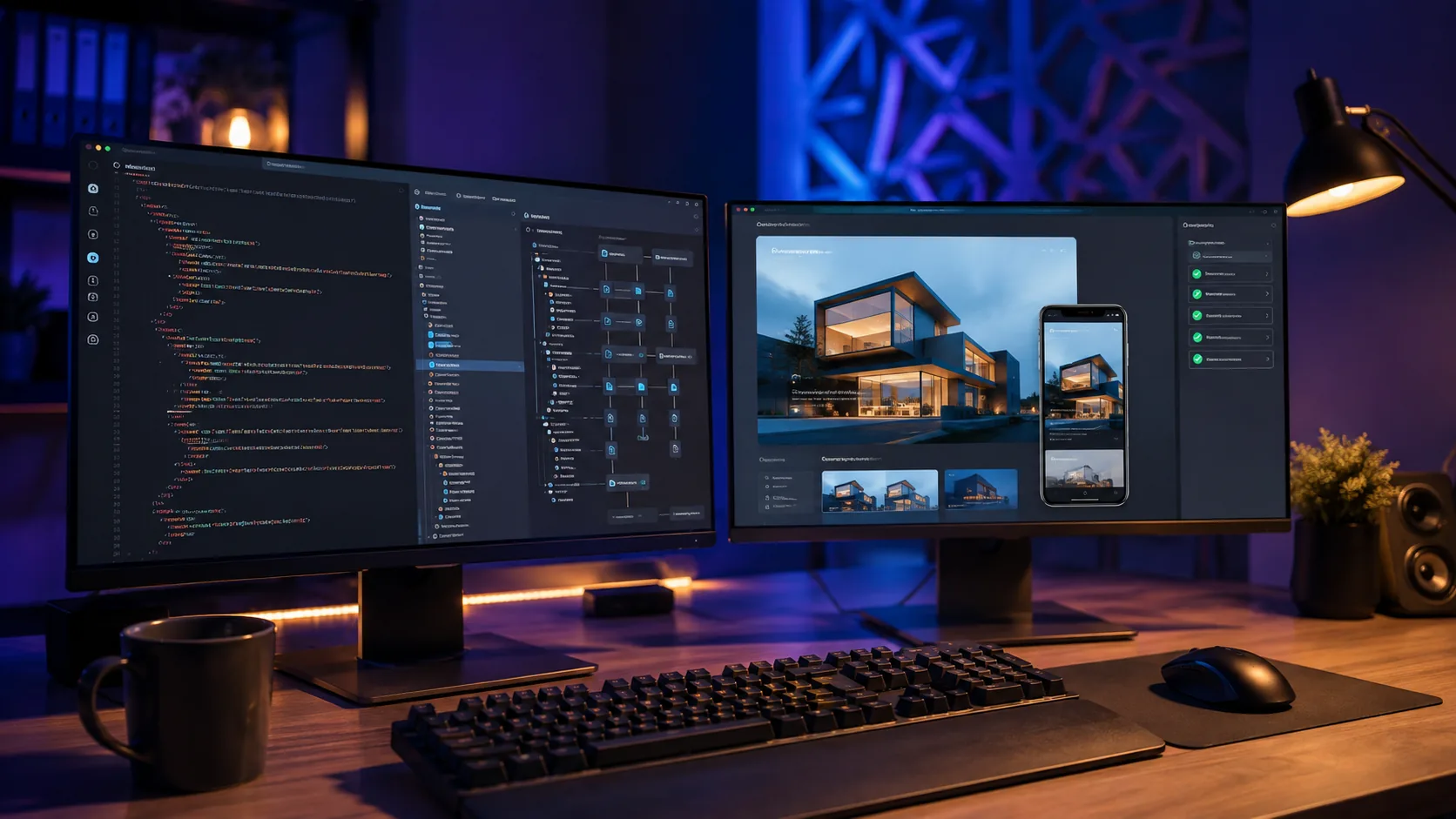 Site responsivo criado com inteligência artificial sendo revisado no computador